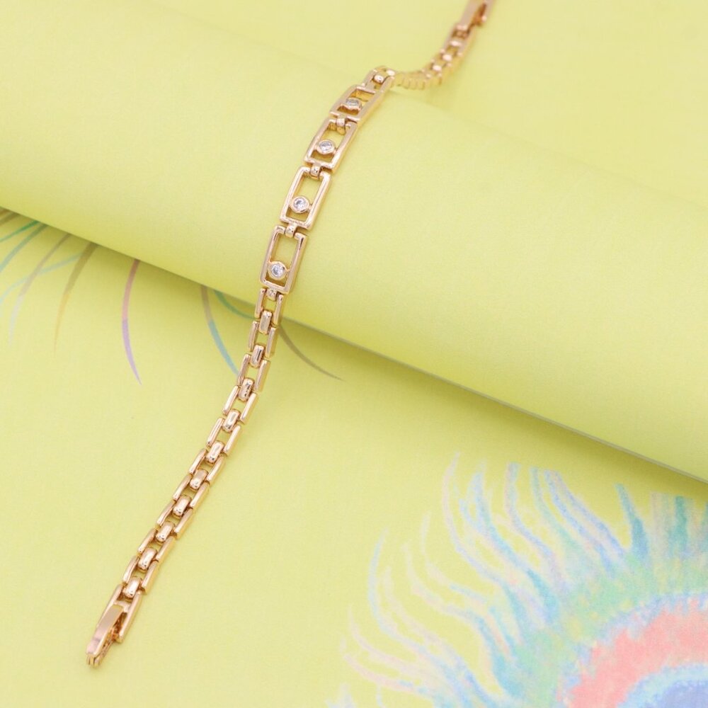 Rose Gold Plated Elegant Rectangle Link Bracelet With Crystals Xpbl0953